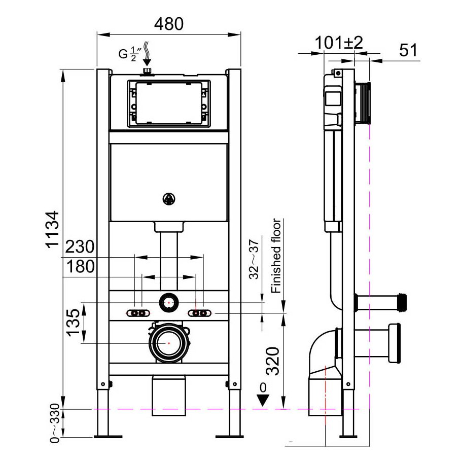 MOQ Wall Hung Toilet Frame and Concealed Cistern Pneumatic