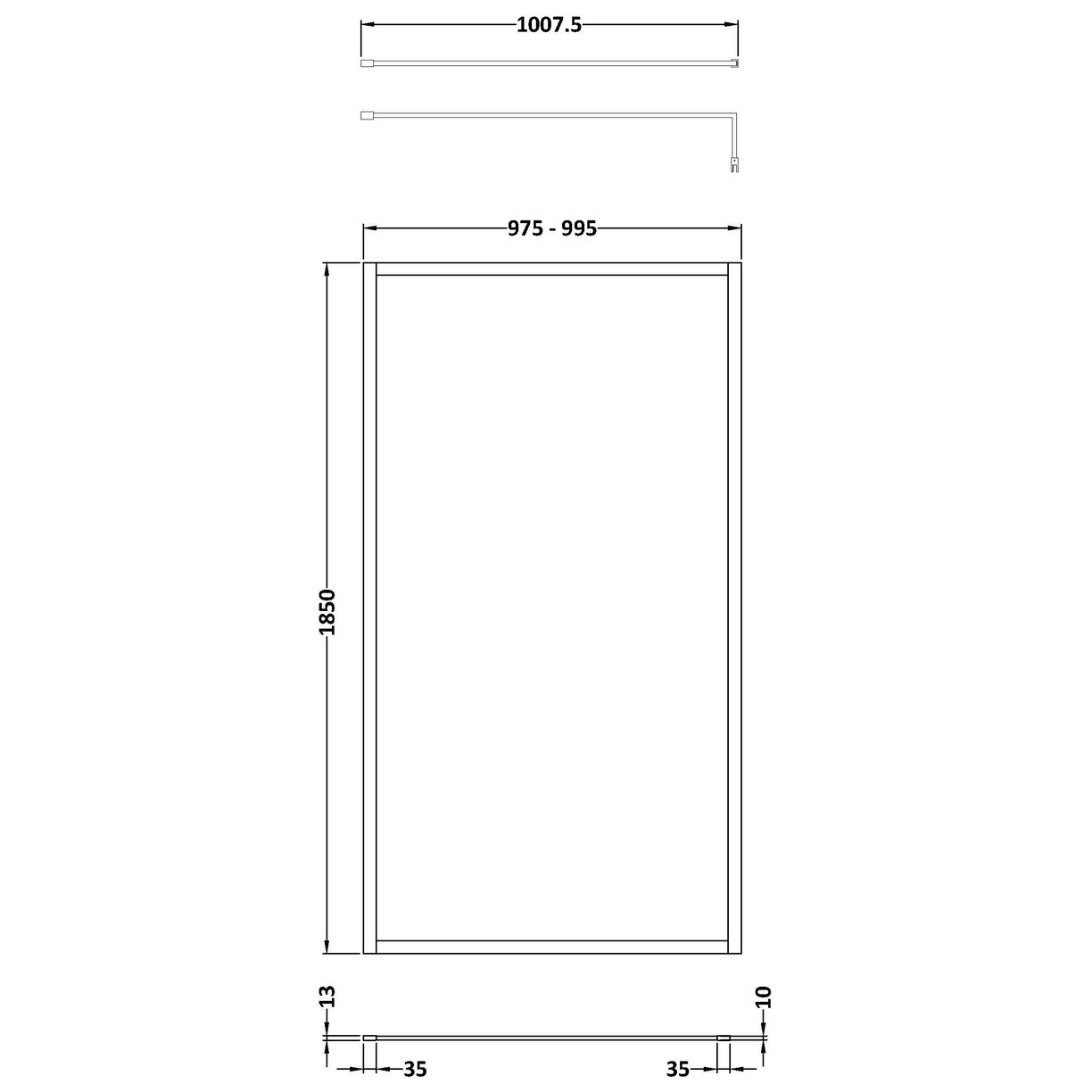 Full Frame Wetroom Screen 1850x1000 x8mm - Brushed Brass