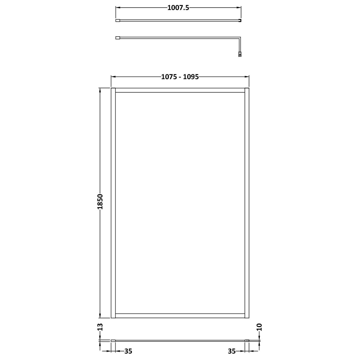 Full Frame Wetroom Screen 1850x1100 x8mm - Brushed Brass