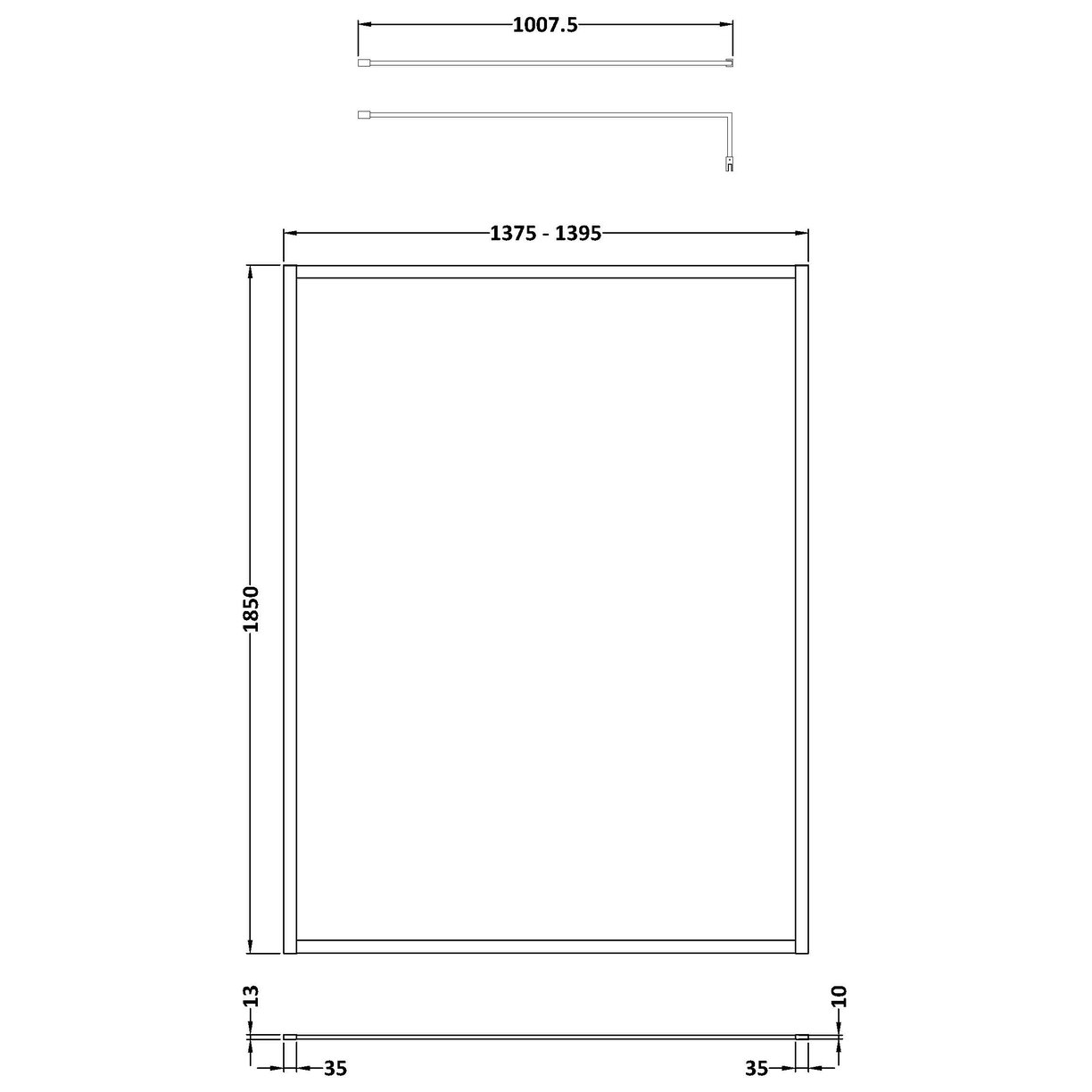 Full Frame Wetroom Screen 1850x1400 x8mm - Brushed Brass