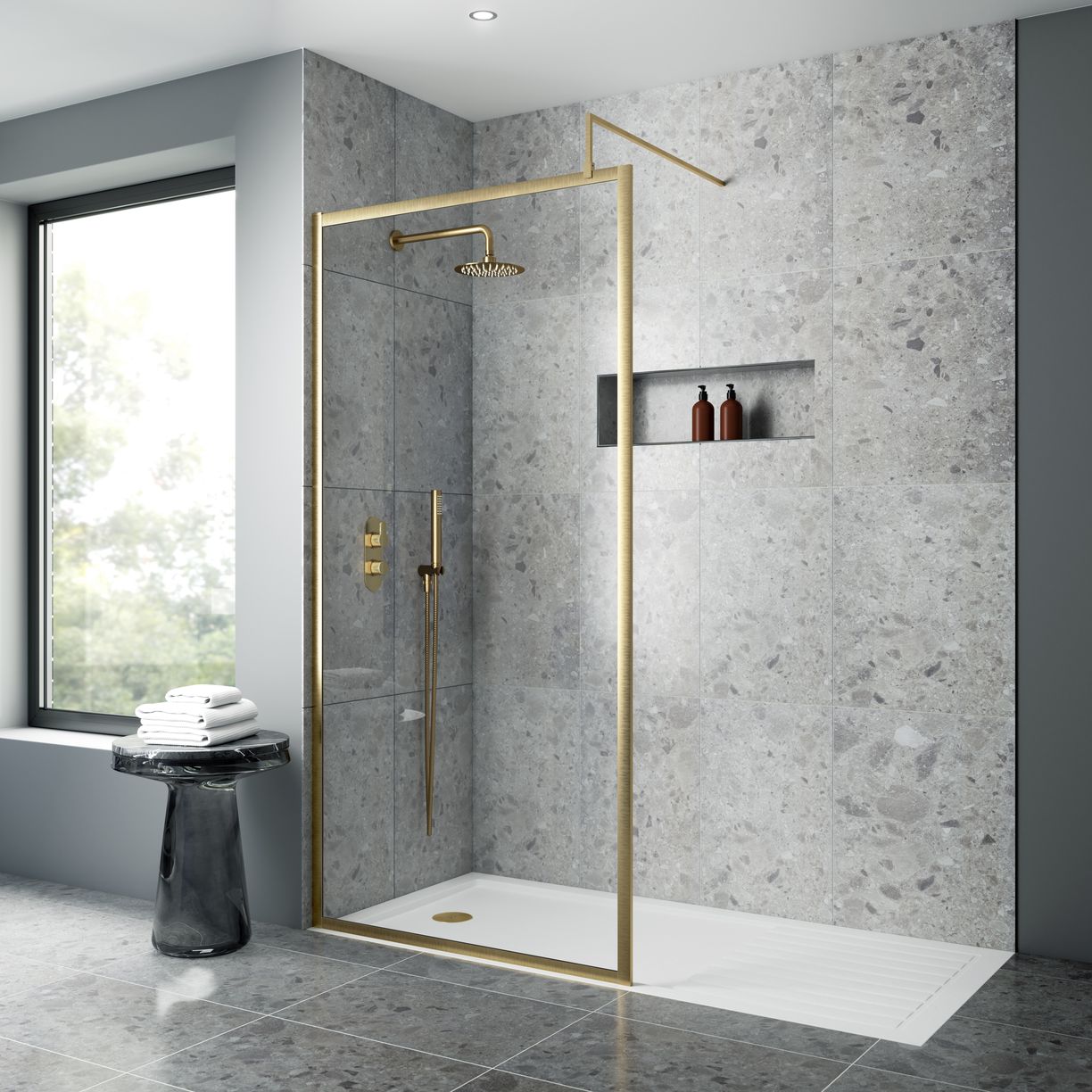 Full Frame Wetroom Screen 1850x 800 x8mm - Brushed Brass
