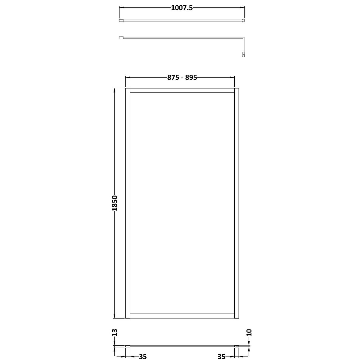 Full Frame Wetroom Screen 1850x 900 x8mm - Brushed Brass