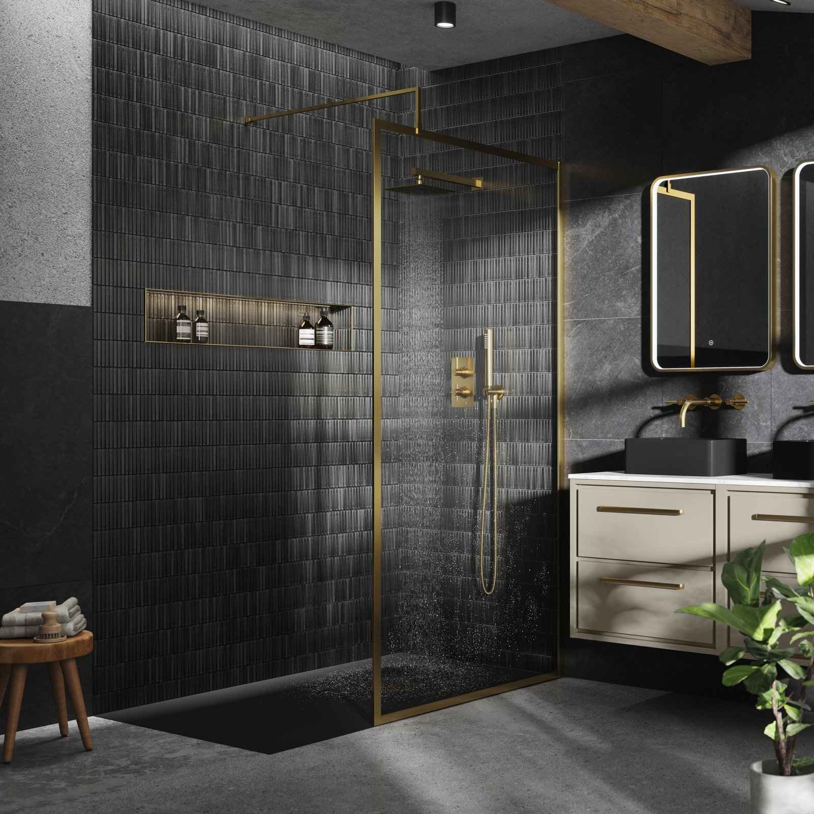 Full Frame Wetroom Screen 1950X1200X8Mm - Brushed Brass