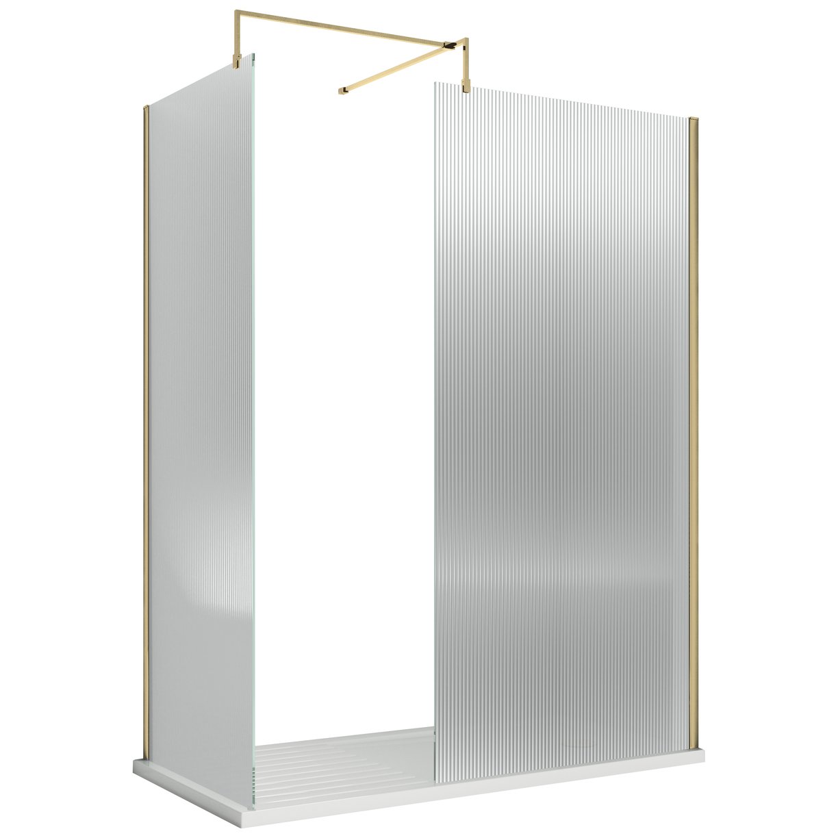 1000 x 1850mm Fluted Wetroom Screen Inc' BAR - Brushed Brass