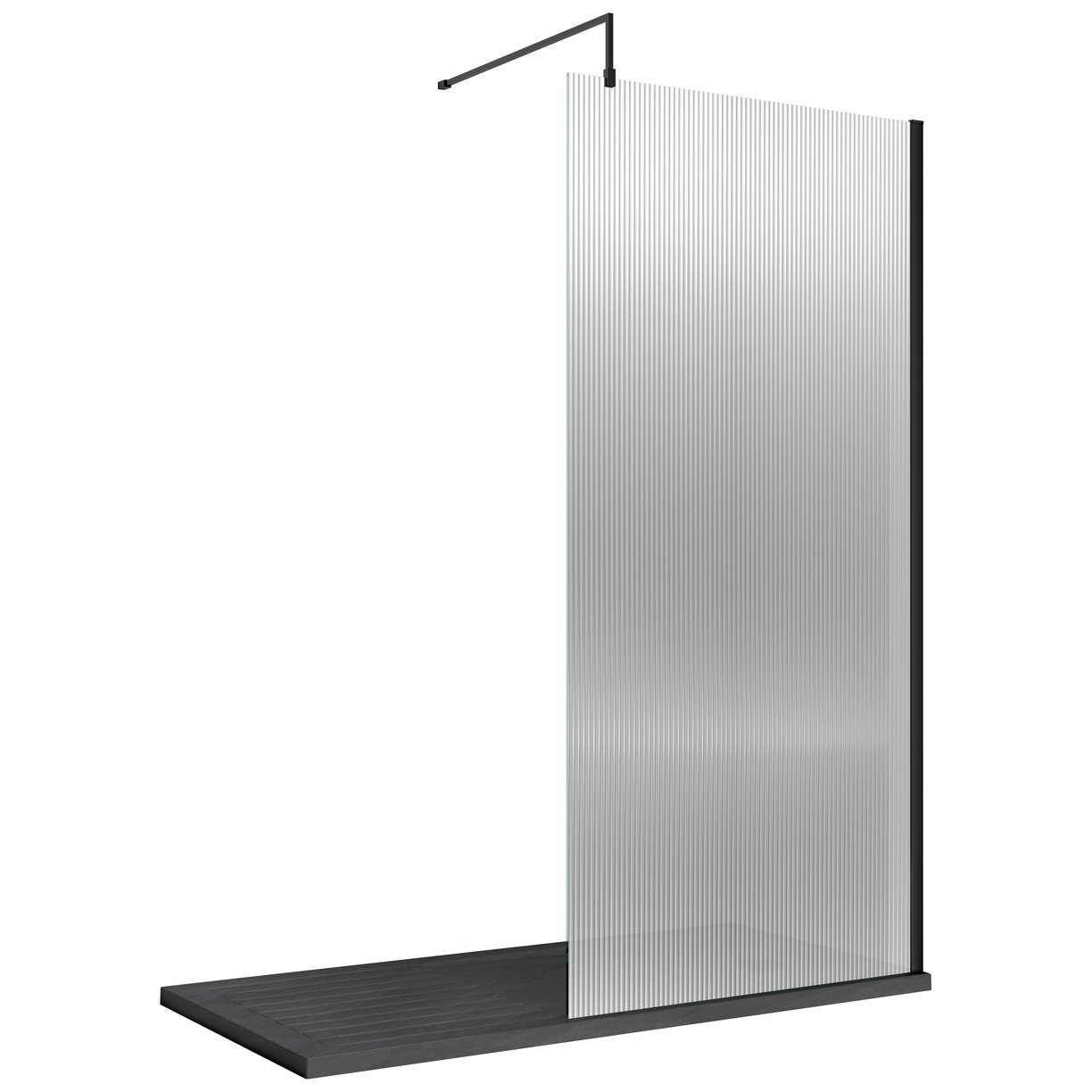 900 x 1850mm Fluted Wetroom Screen Inc' BAR - Matt Black