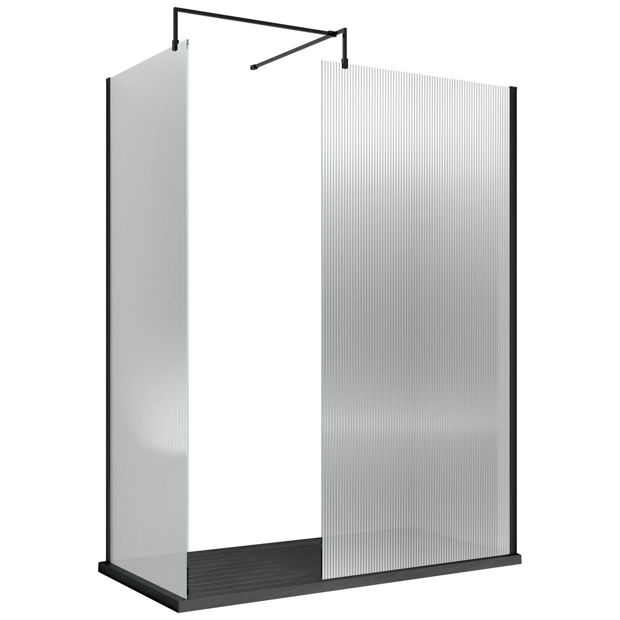 900 x 1850mm Fluted Wetroom Screen Inc' BAR - Matt Black