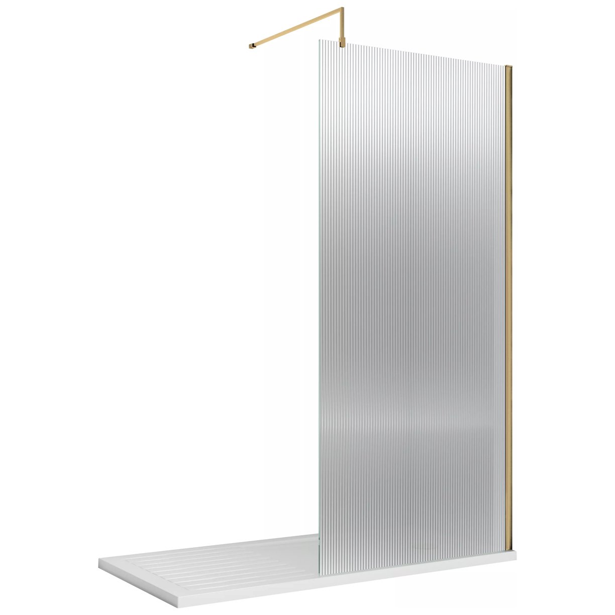 1000X1950 Fluted Wetroom Screen Inc' Bar - Brushed Brass