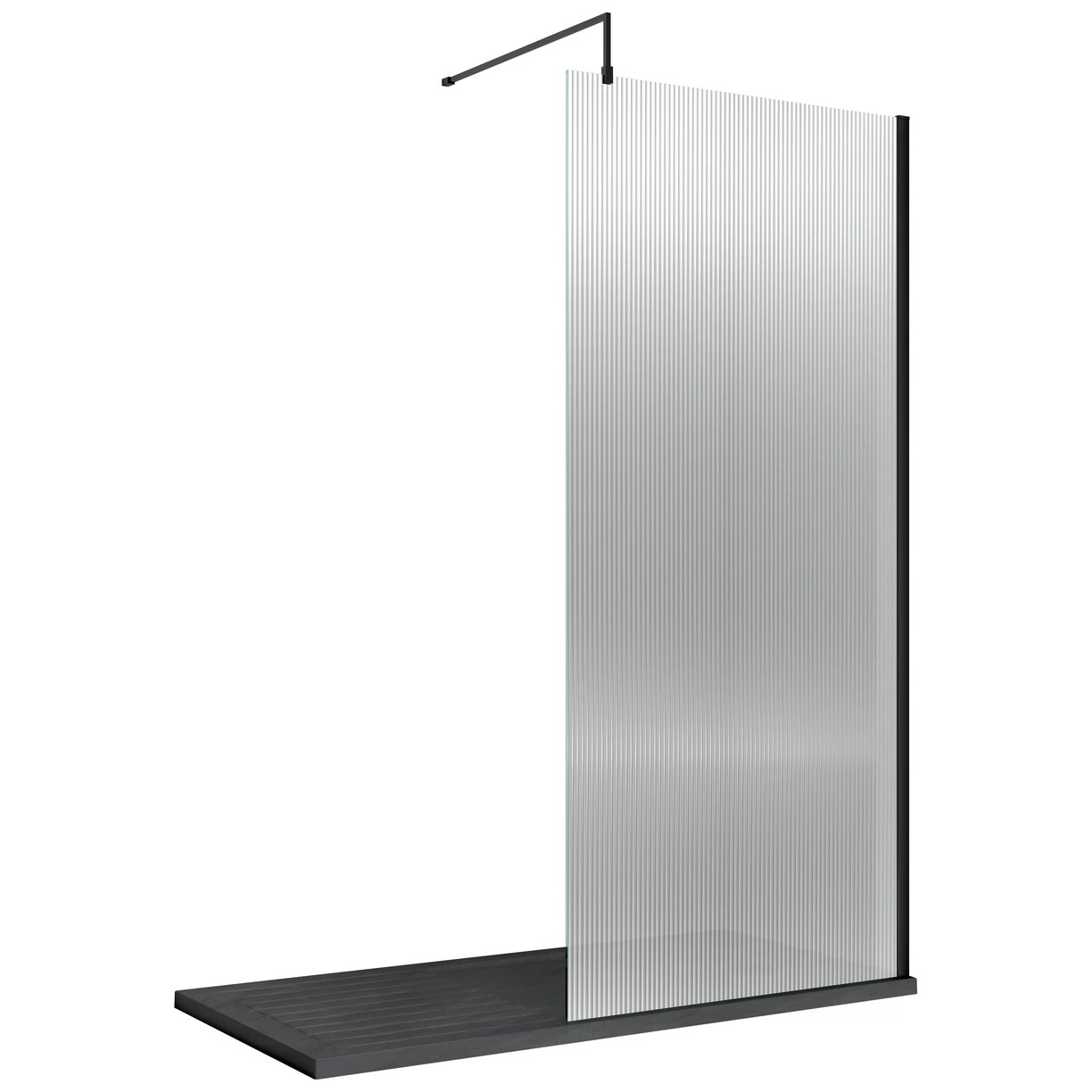 1000X1950 Fluted Wetroom Screen Inc' Bar - Matt Black