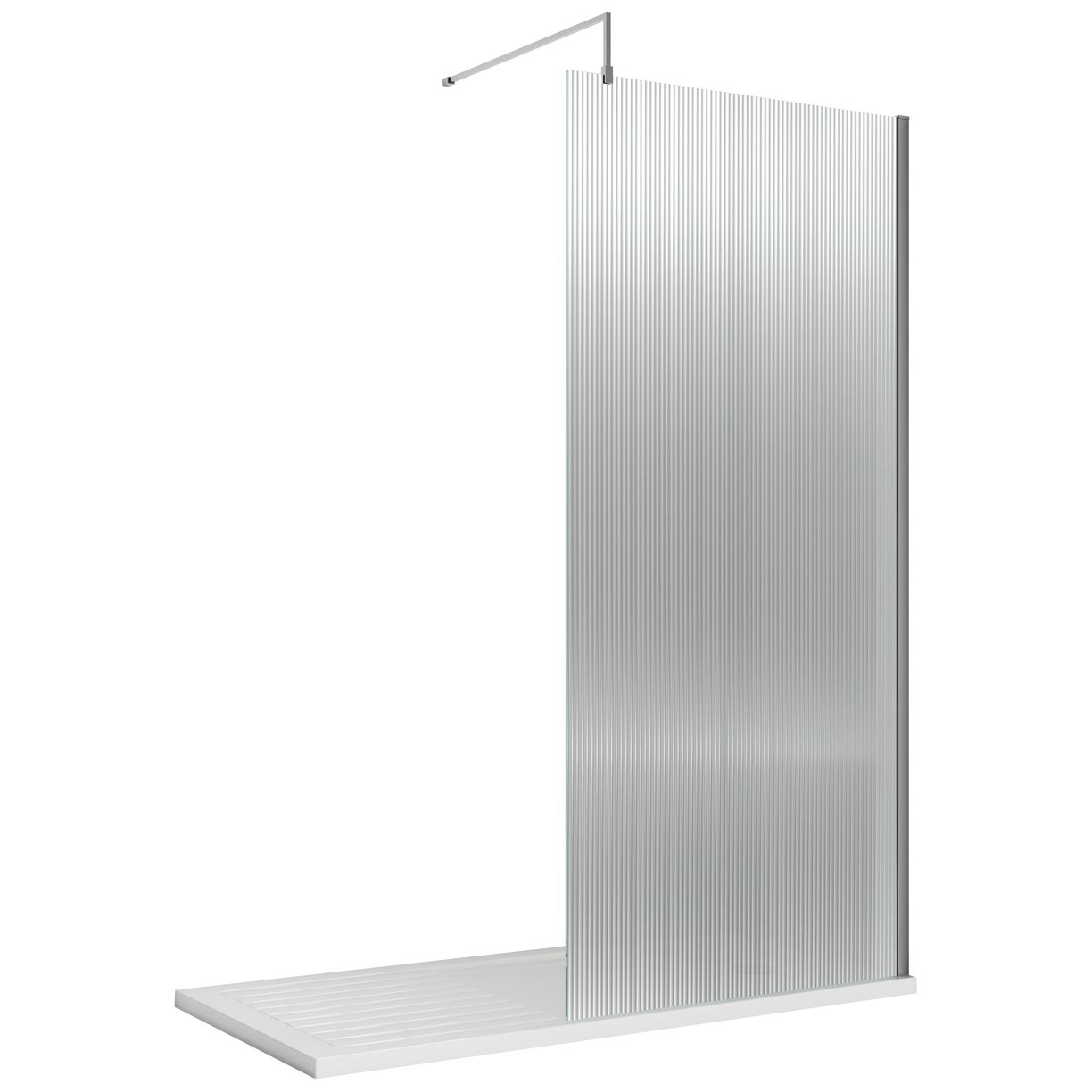800X1950 Fluted Wetroom Screen Inc' Bar - Chrome