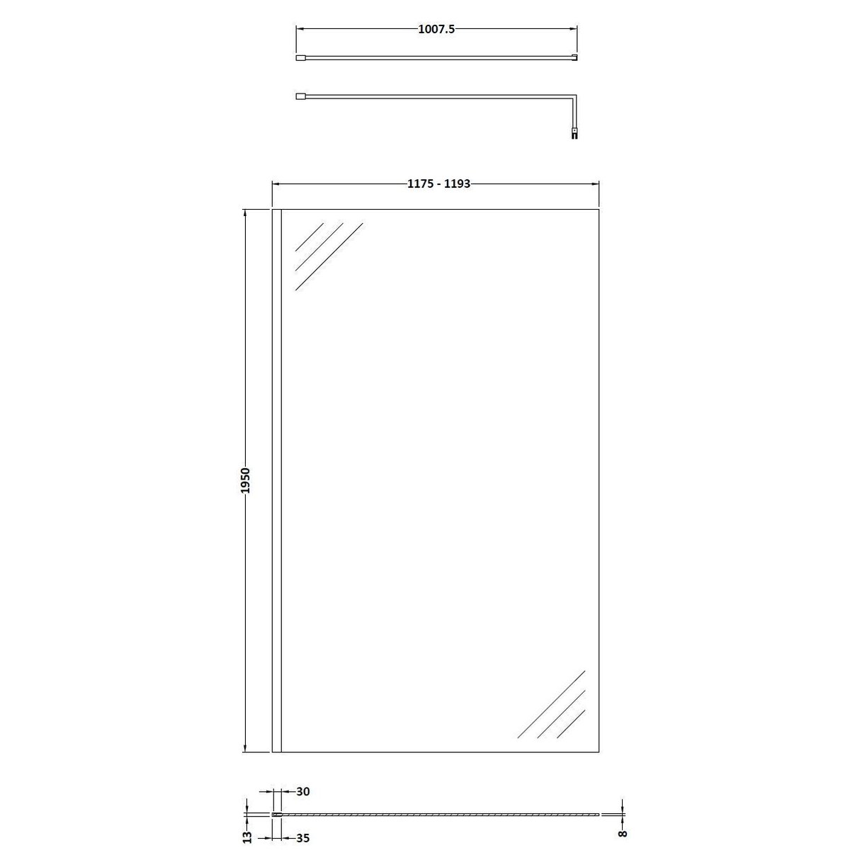 1200Mm Wetroom Screen & Support Bar - Chrome