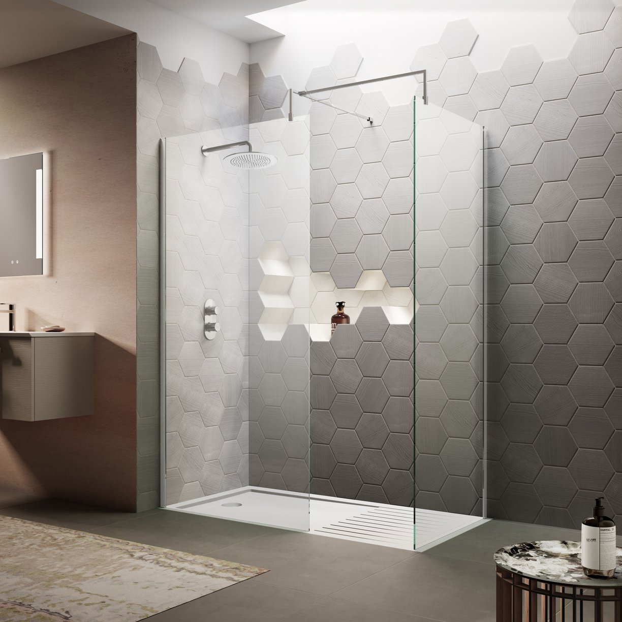 1400Mm Wetroom Screen & Support Bar - Chrome