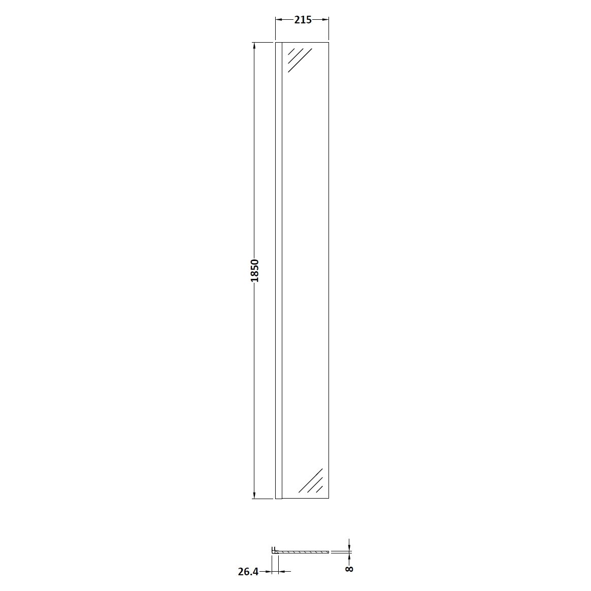 215mm Wetroom Return Screen - Matt Black