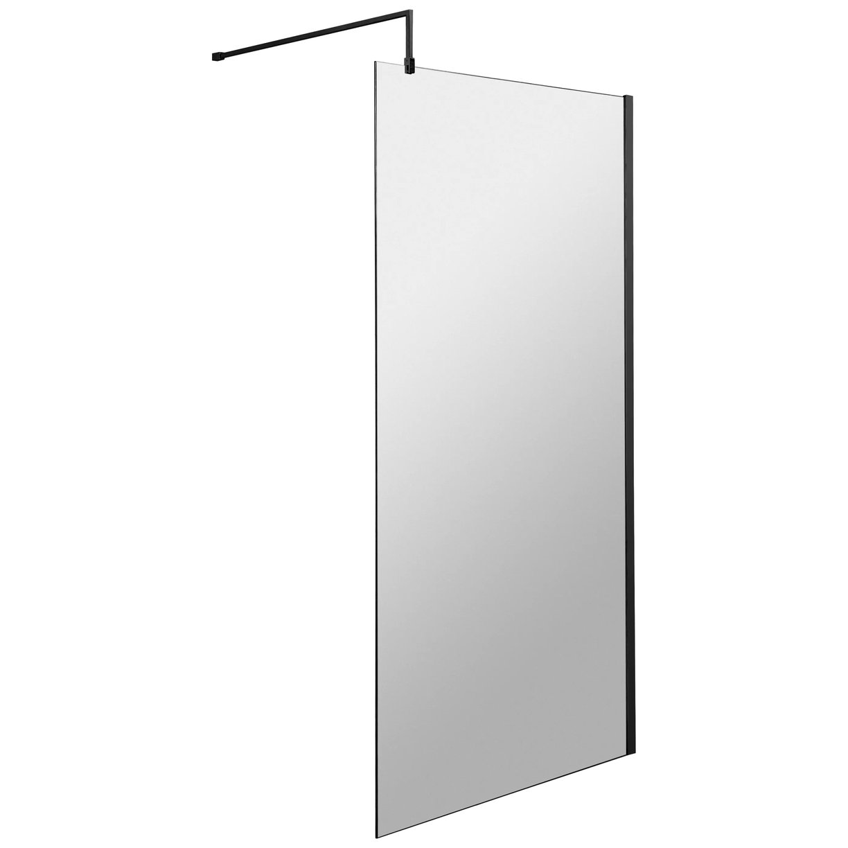 1000Mm Wetroom Screen & Black Support Bar - Matt Black