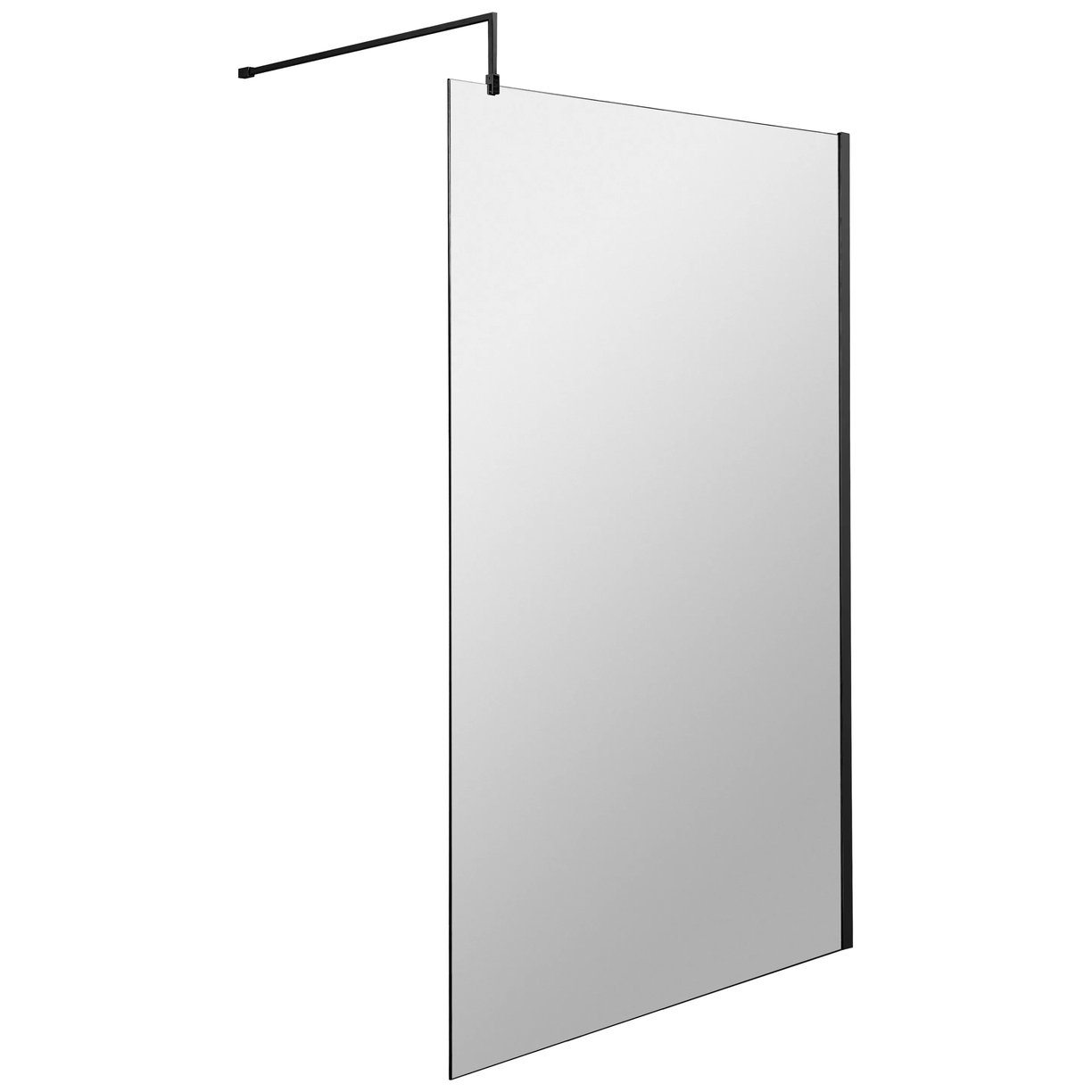 1200Mm Wetroom Screen & Black Support Bar - Matt Black