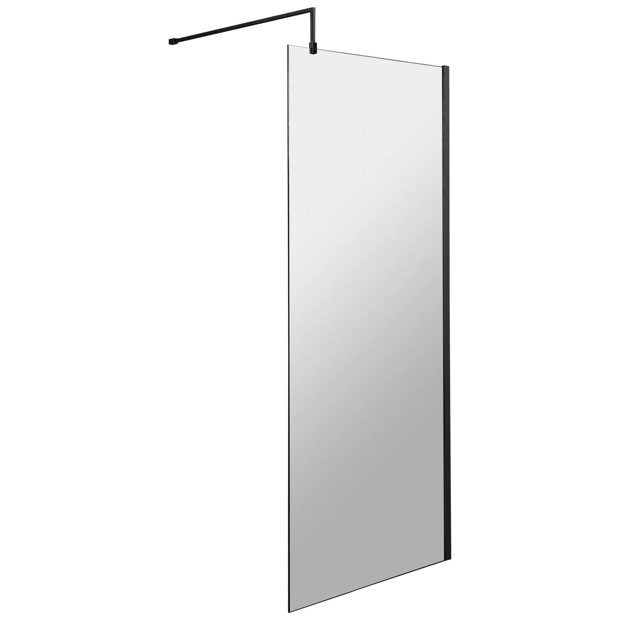 800Mm Wetroom Screen & Black Support Bar - Matt Black