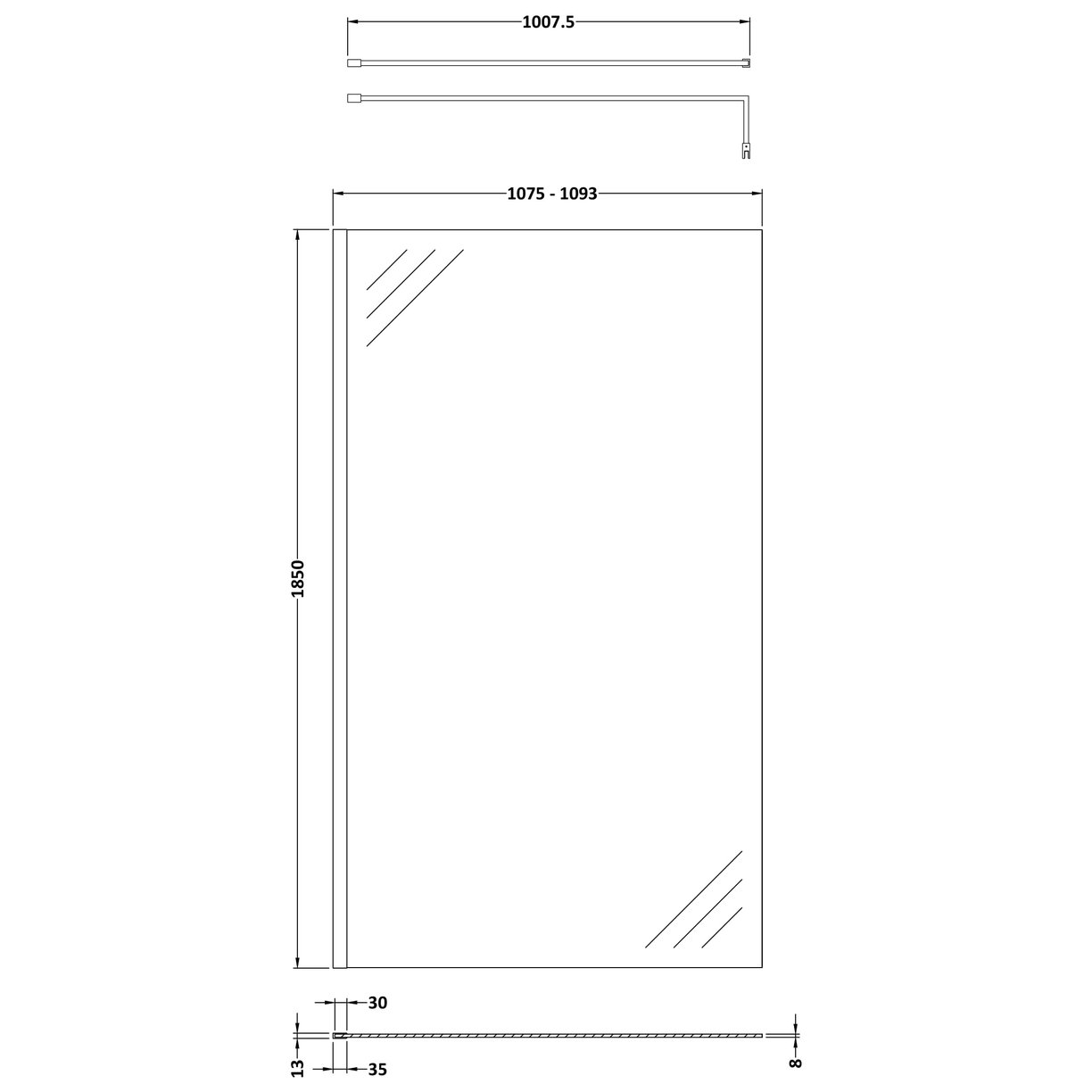 Wetroom 1850x8 Wetroom Screen 1100 x 1850 x 8mm