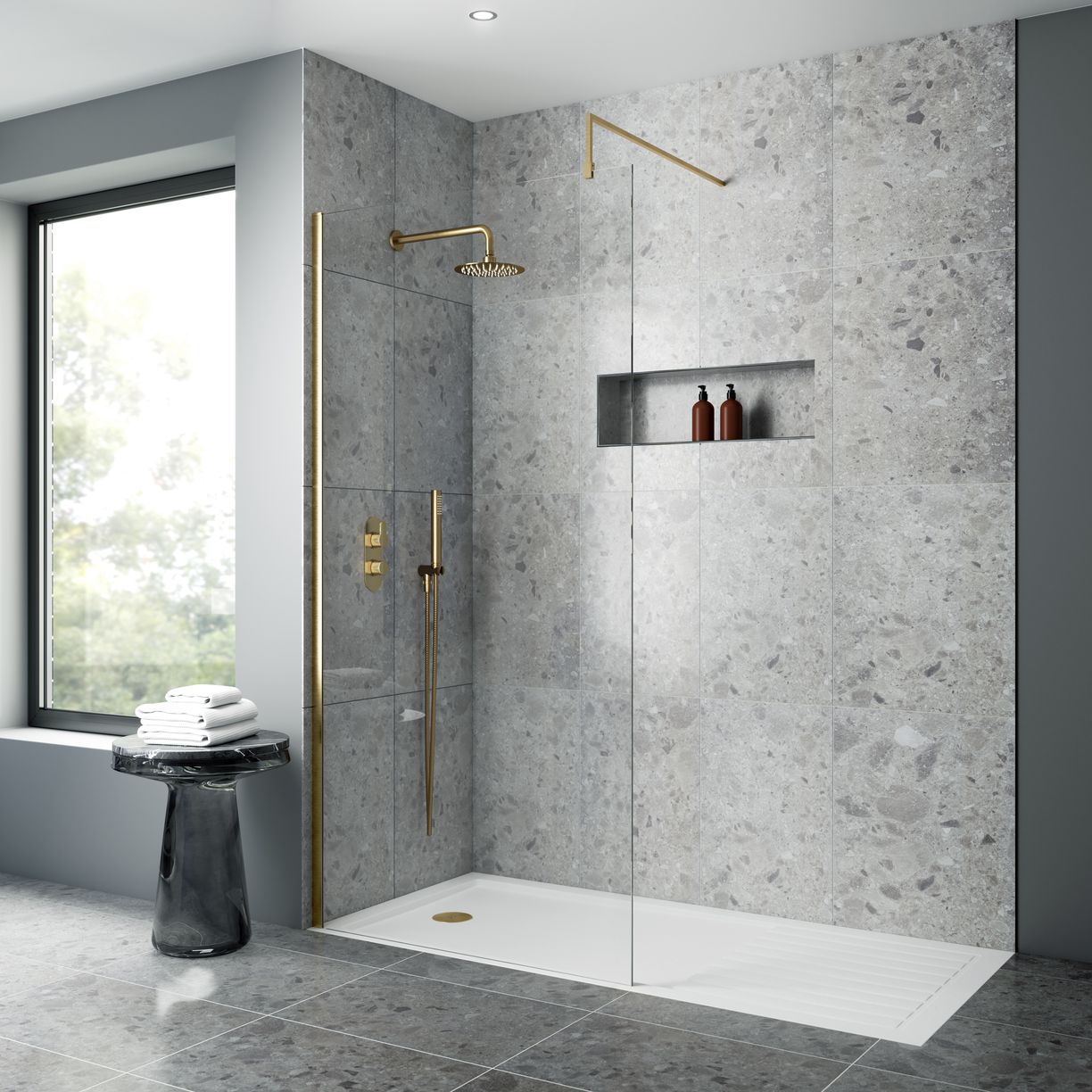 Wetroom Screen 1000 x 1850 x 8mm - Brushed Brass