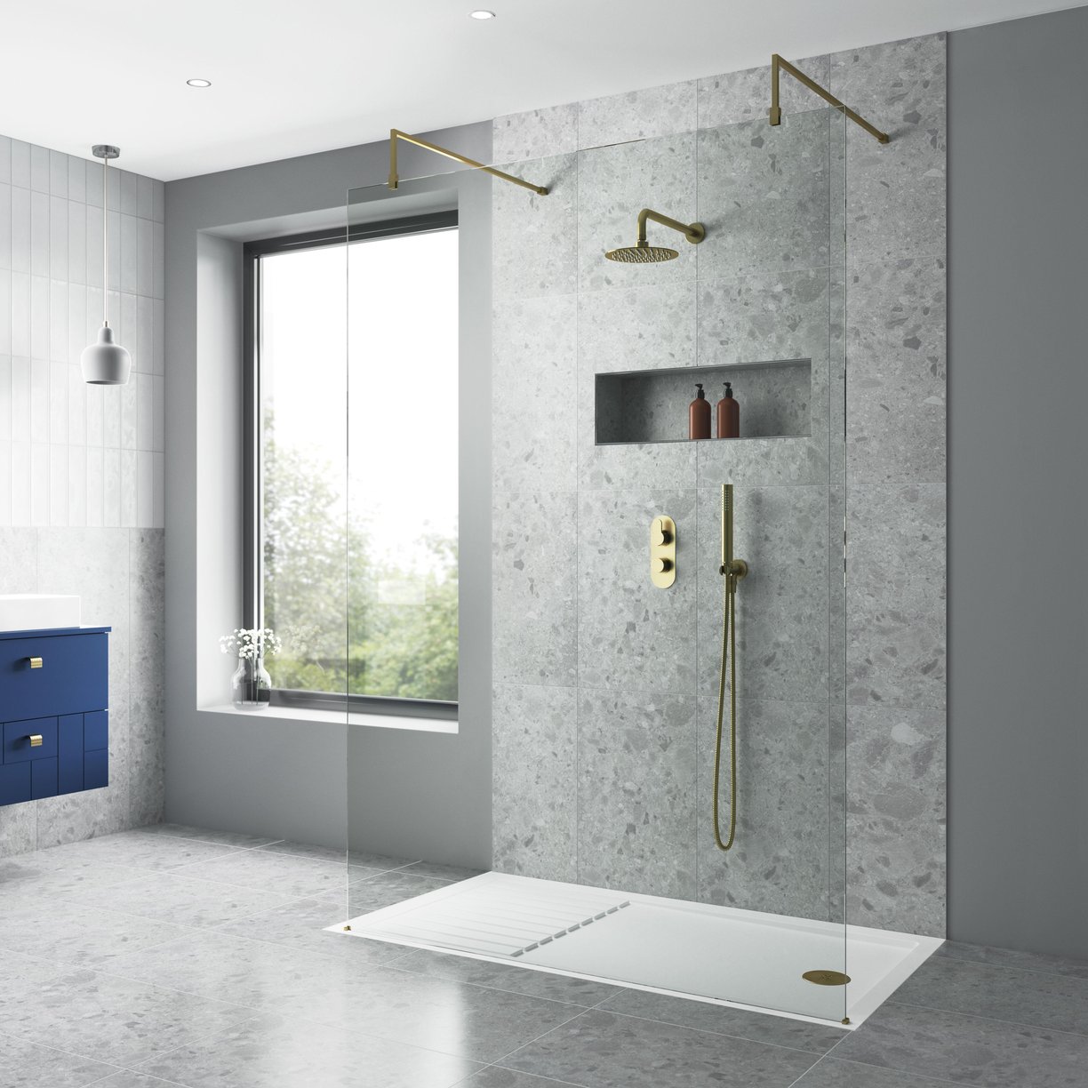 Wetroom Screen 1100 1850 x 8mm - Brushed Brass