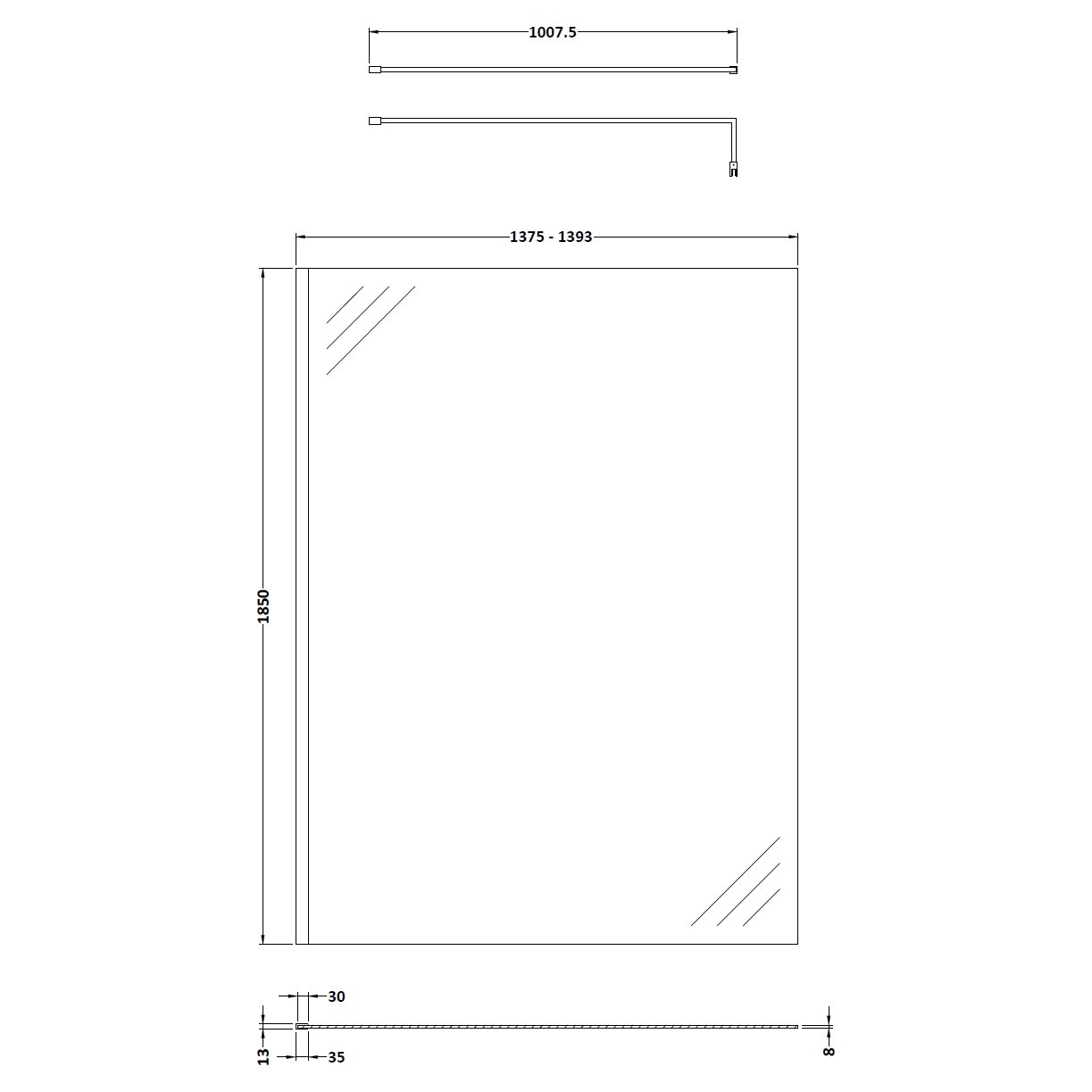 Wetroom Screen 1400 x 1850 x 8mm - Brushed Brass