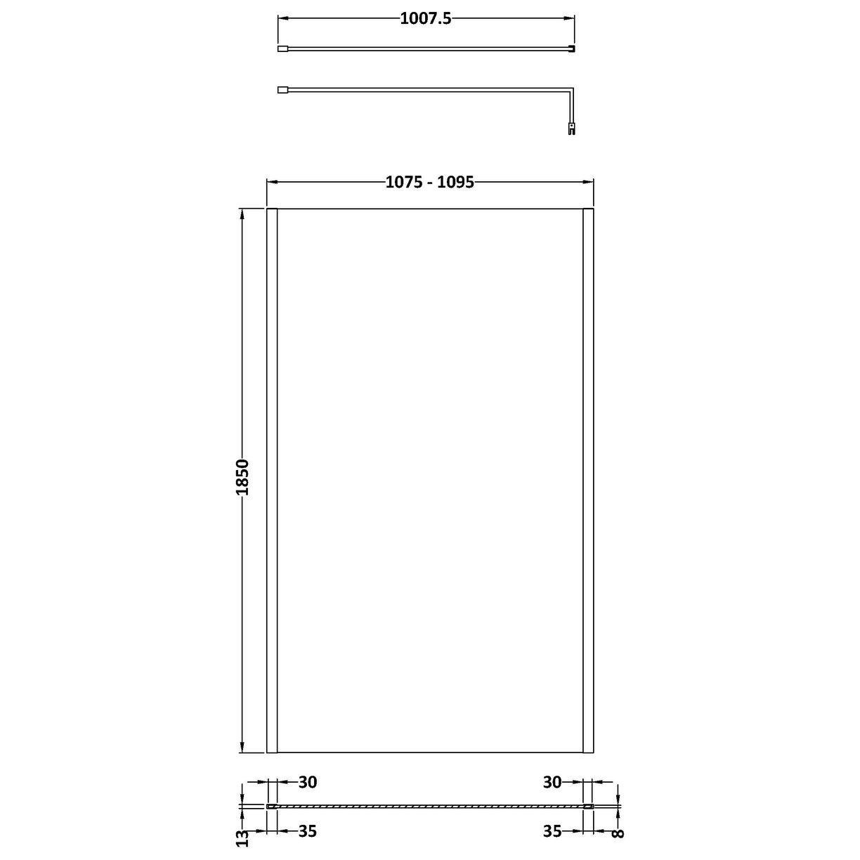 Wetroom Screen 1100 1850 x 8mm - Brushed Brass