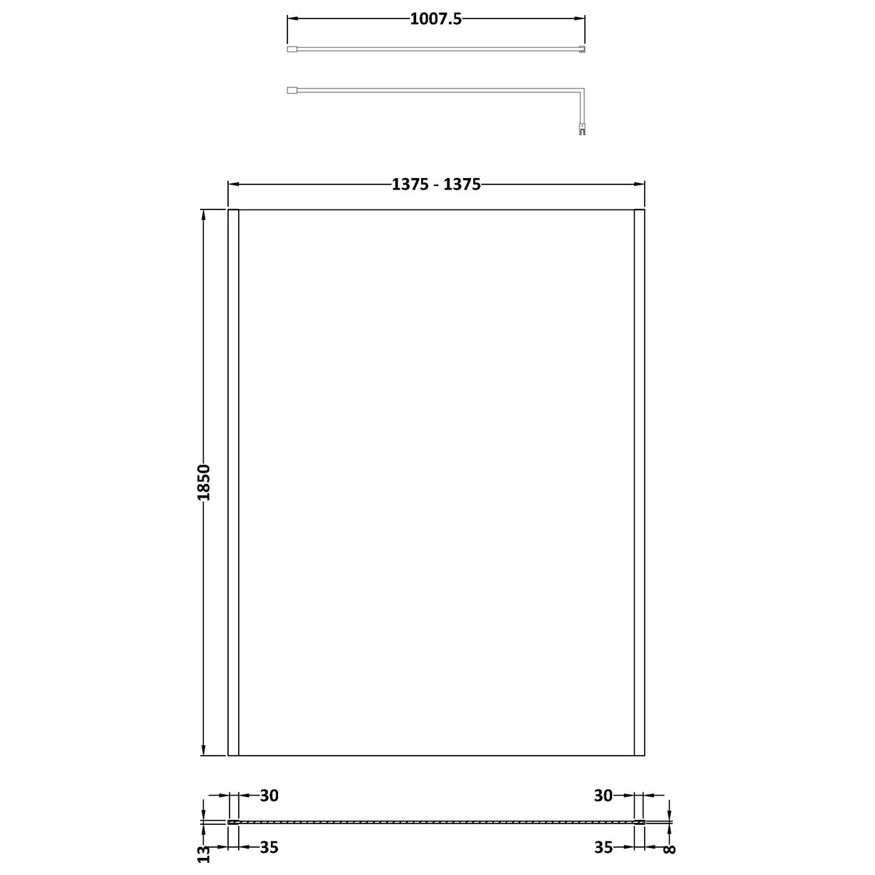 Wetroom Screen 1400 x 1850 x 8mm - Brushed Brass