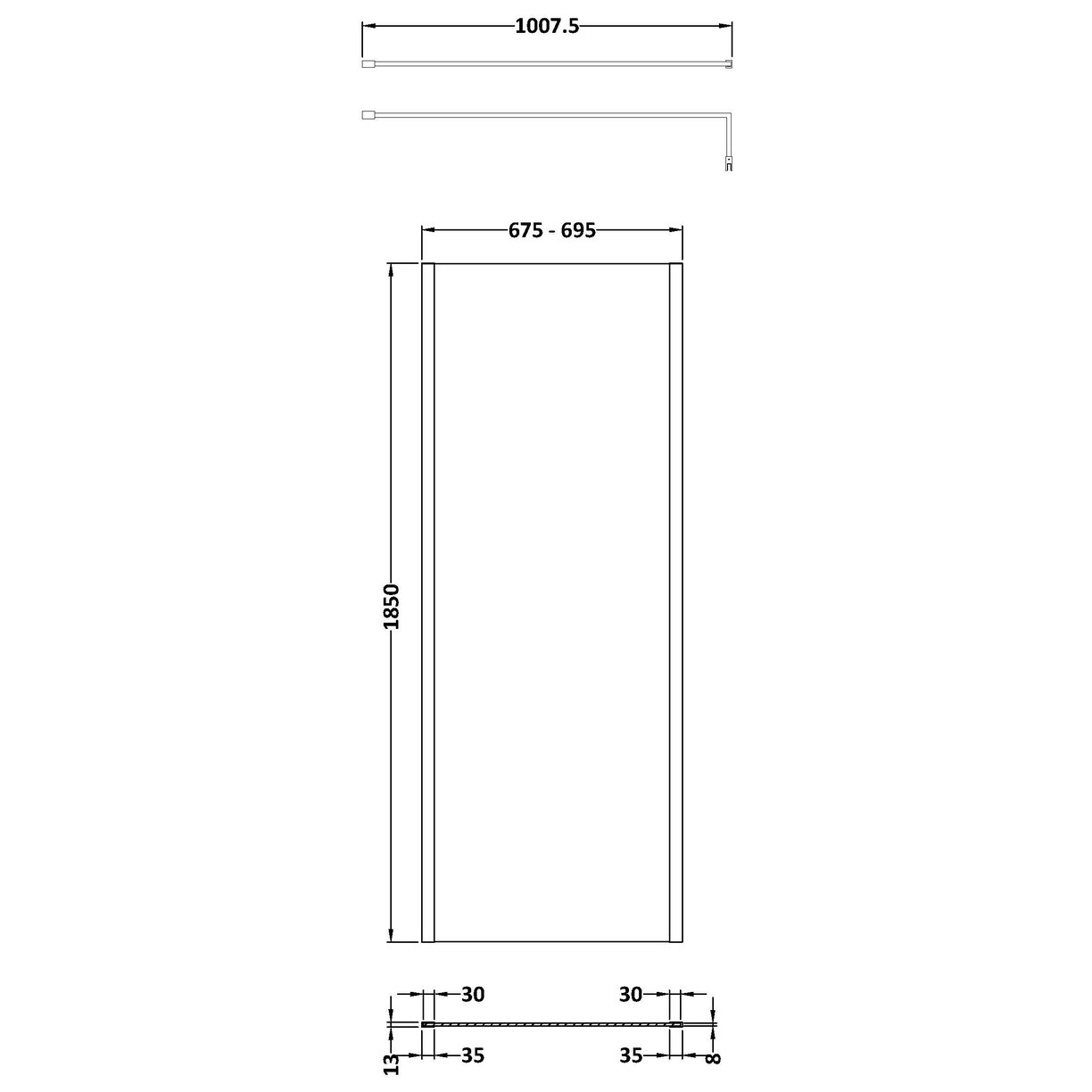 Wetroom Screen 700 x 1850 x 8mm - Brushed Brass