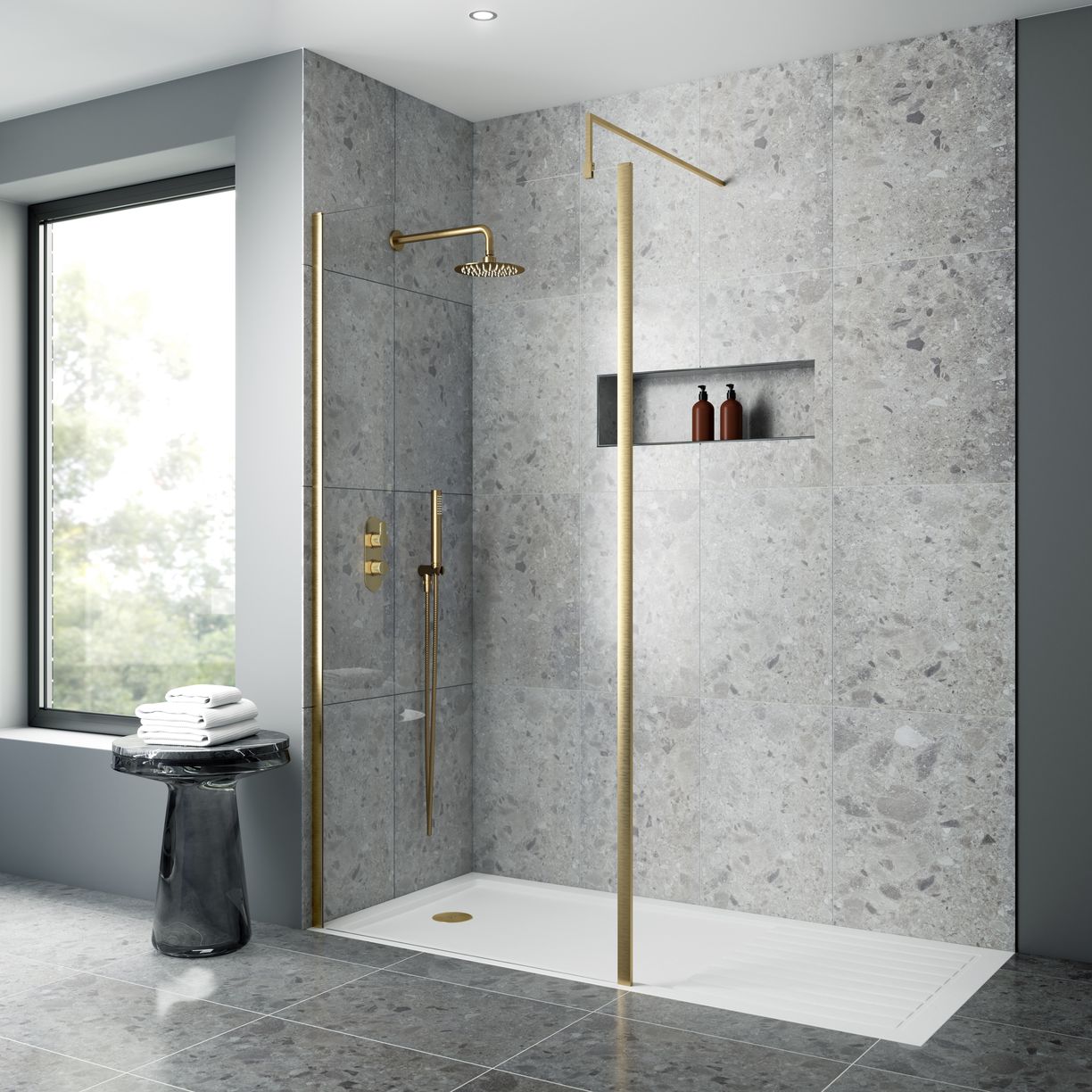 Wetroom Screen 700 x 1850 x 8mm - Brushed Brass