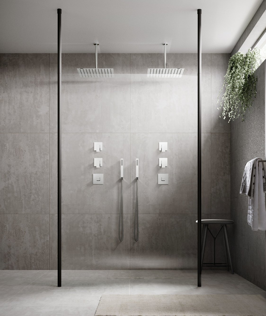 2/1M Wetroom Screen Ceiling Post Black - Matt Black