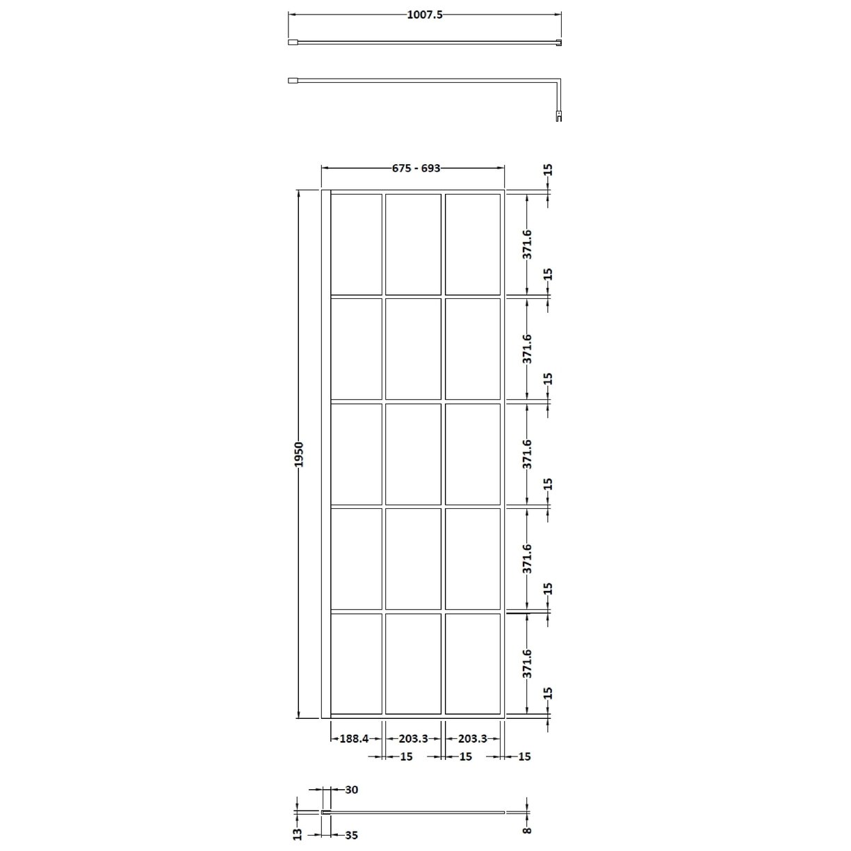 700Mm Framed Wetroom Screen - Matt Black