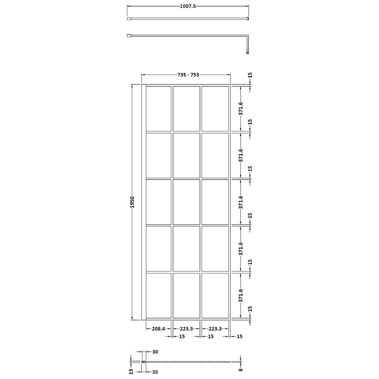 760Mm Framed Wetroom Screen - Matt Black