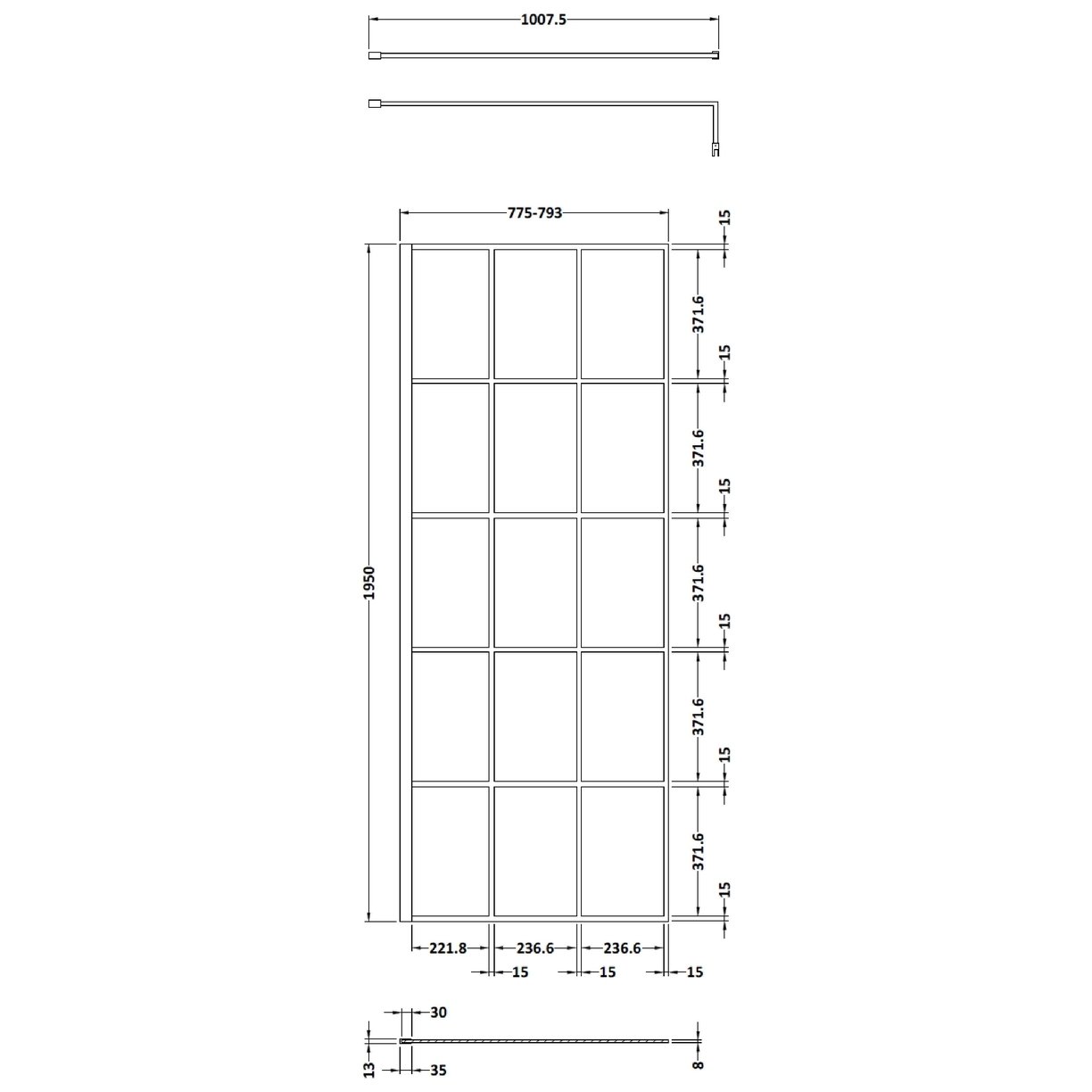 800Mm Framed Wetroom Screen - Matt Black
