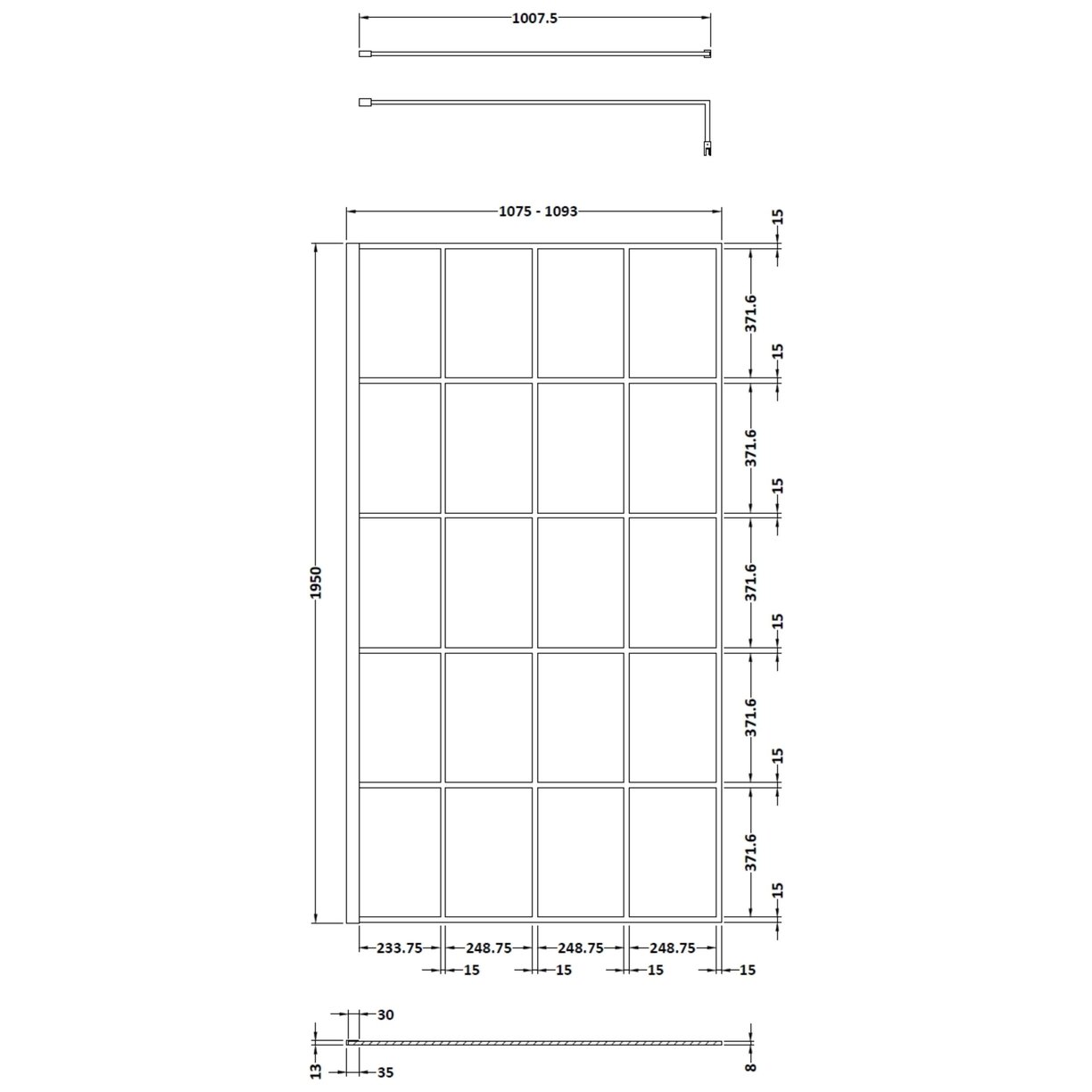 1100Mm Framed Wetroom Screen - Matt Black
