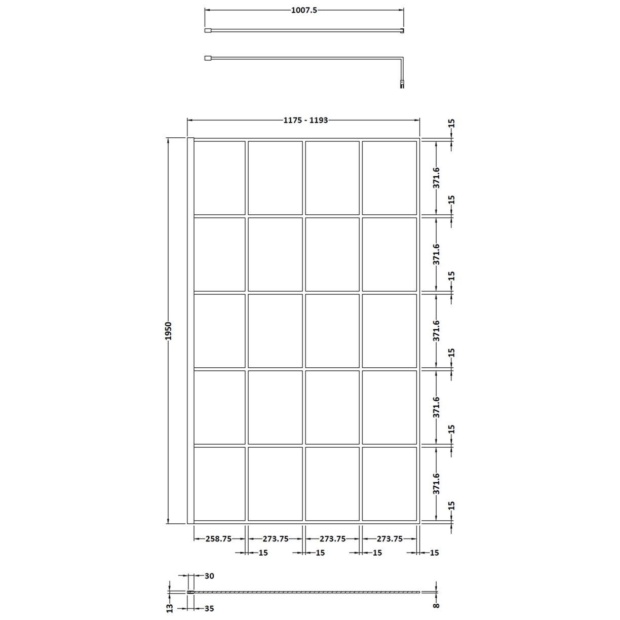 1200Mm Framed Wetroom Screen - Matt Black