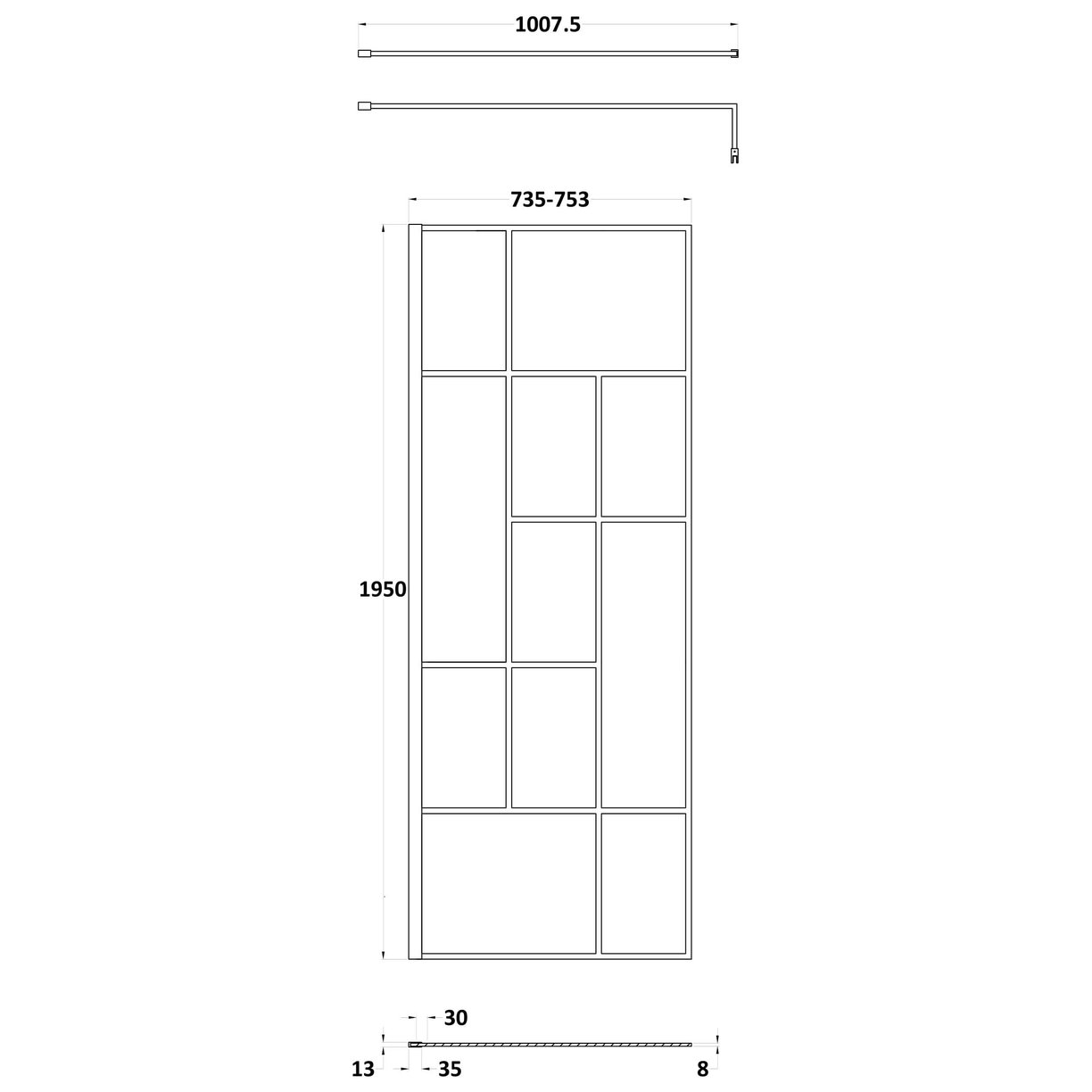 760 Abstract Wetroom Screen - Matt Black