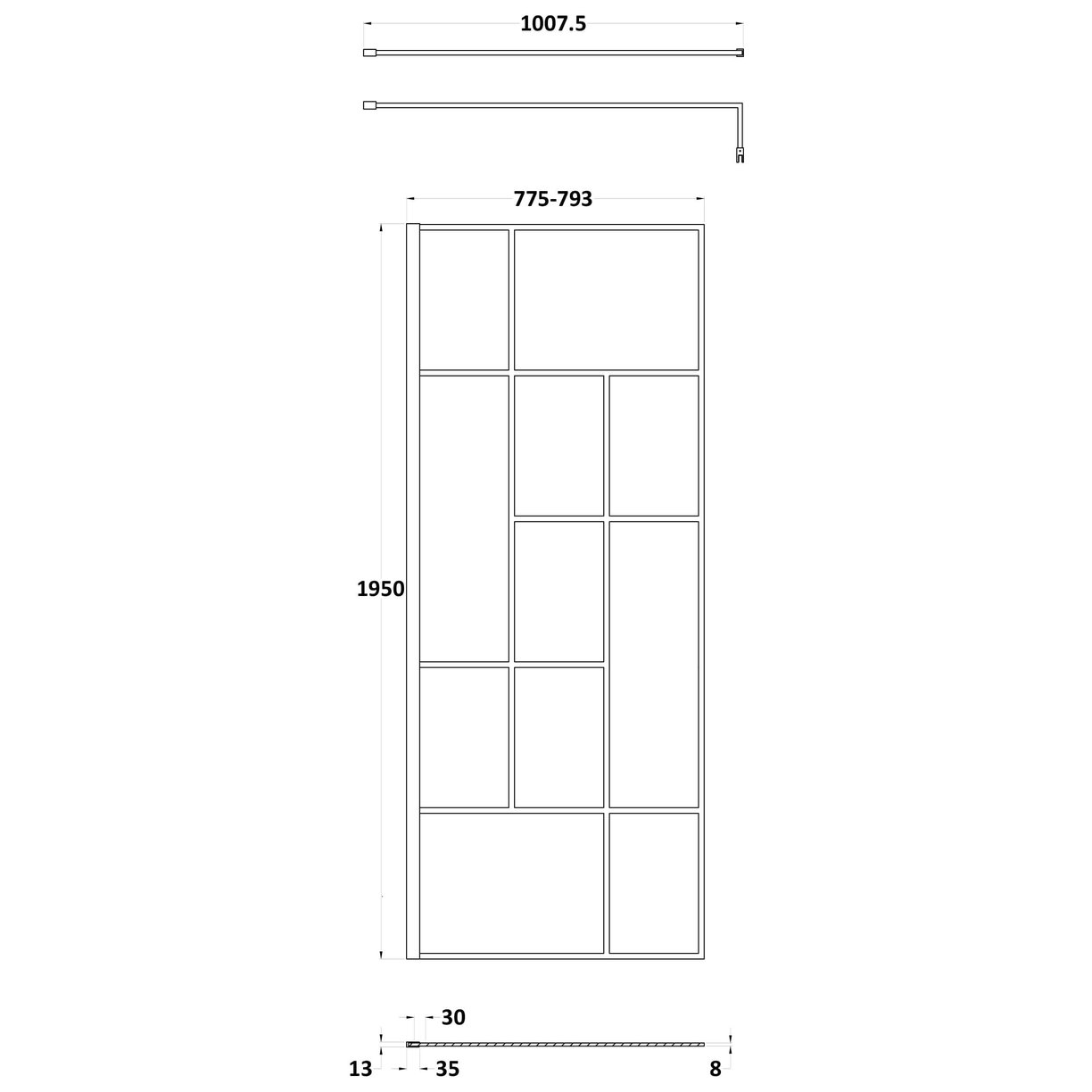 800 Abstract Wetroom Screen - Matt Black