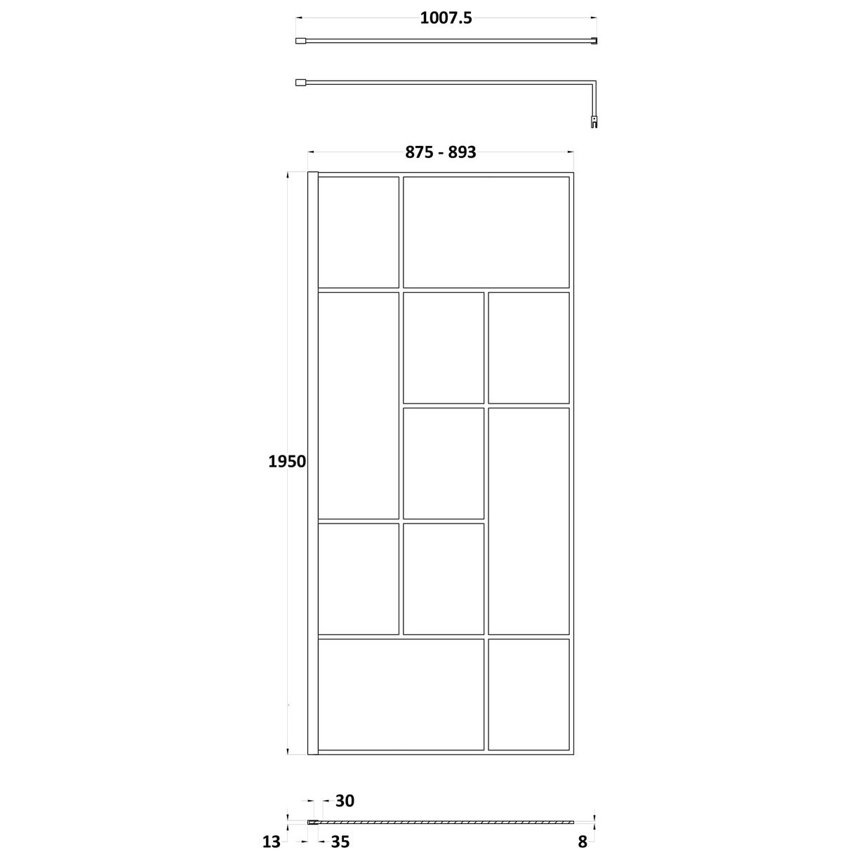 900 Abstract Wetroom Screen - Matt Black