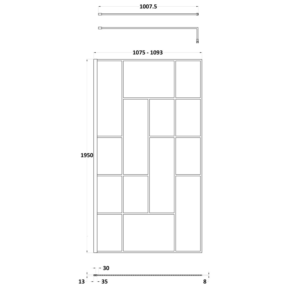 1100 Abstract Wetroom Screen - Matt Black