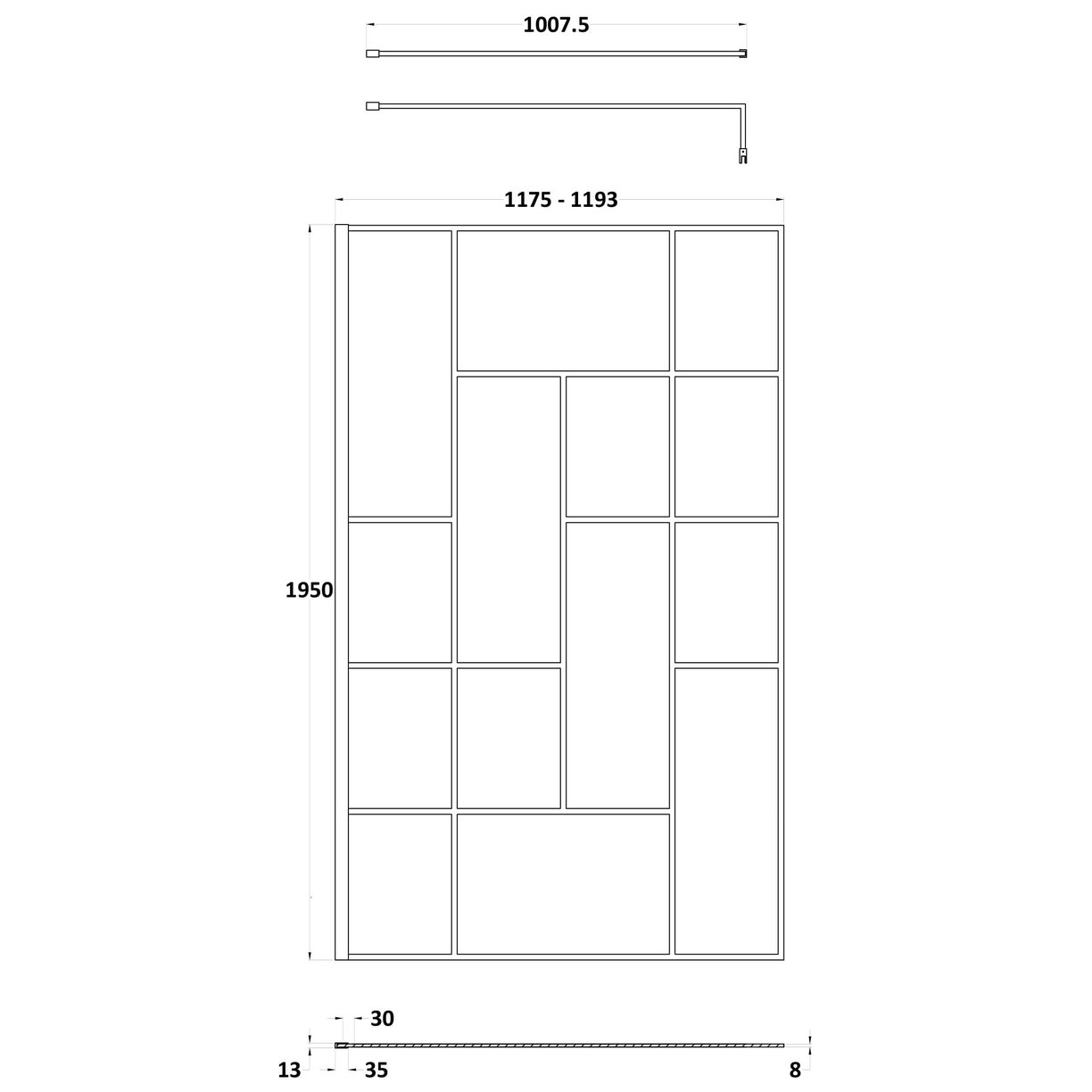 1200 Abstract Wetroom Screen - Matt Black