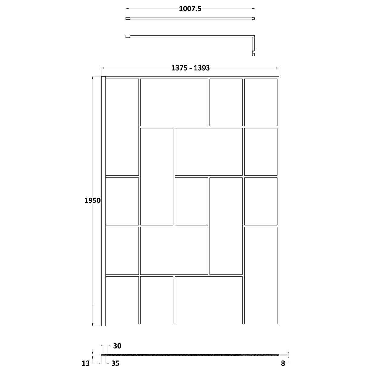 1400 Abstract Wetroom Screen - Matt Black