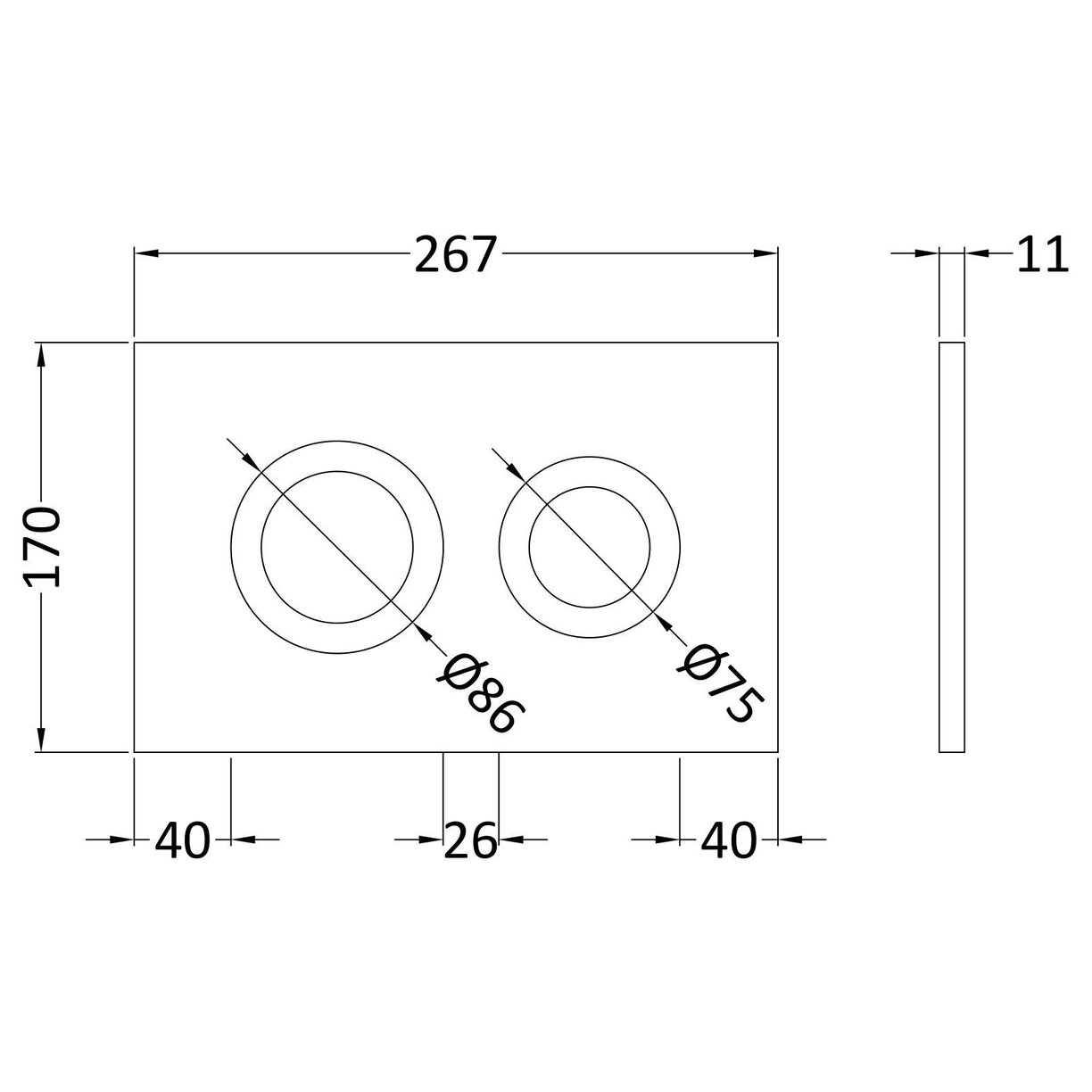 Round Dual Flush Push Button Brass - Brass