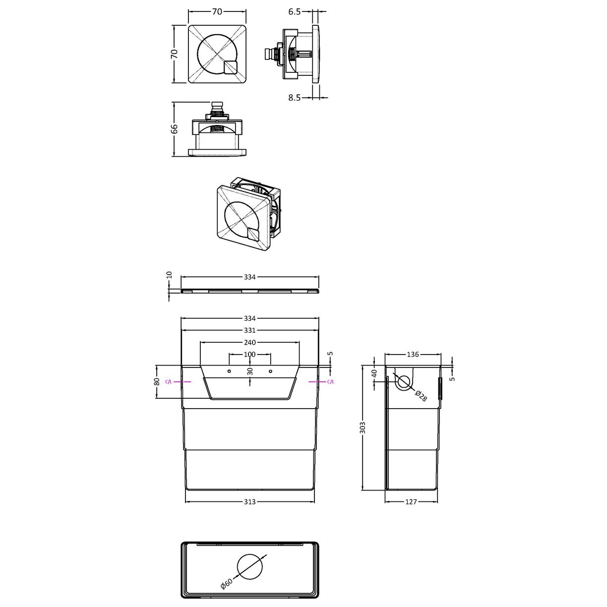 Dual Flush Cistern With Square Push Button - Chrome