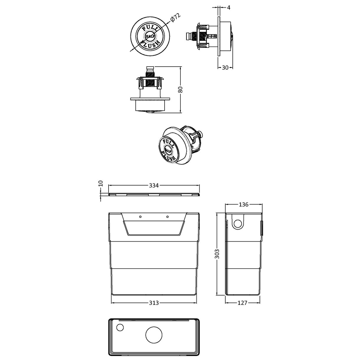 Dual Flush Cistern With Traditional Push Button - Chrome