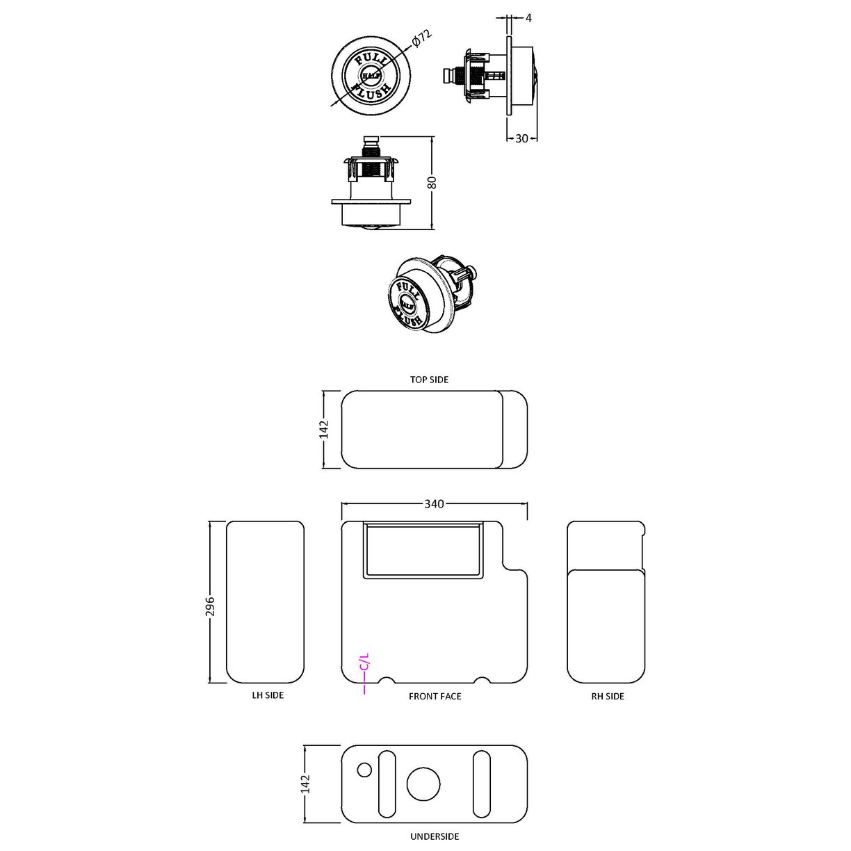 Dual Flush Universal Concealed Cistern - Brushed Brass