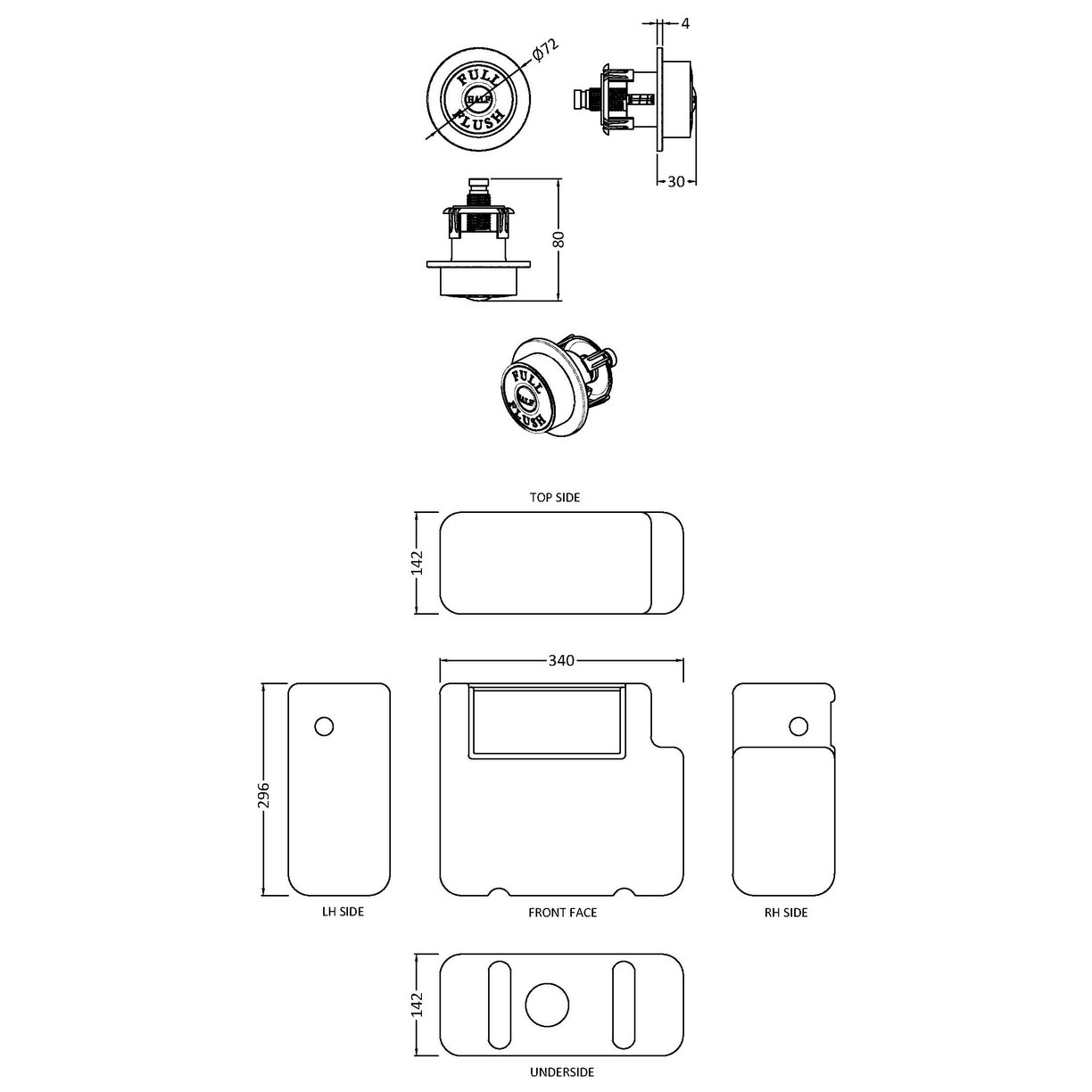Dual Flush Cistern With Traditional Push Button - Brushed Brass